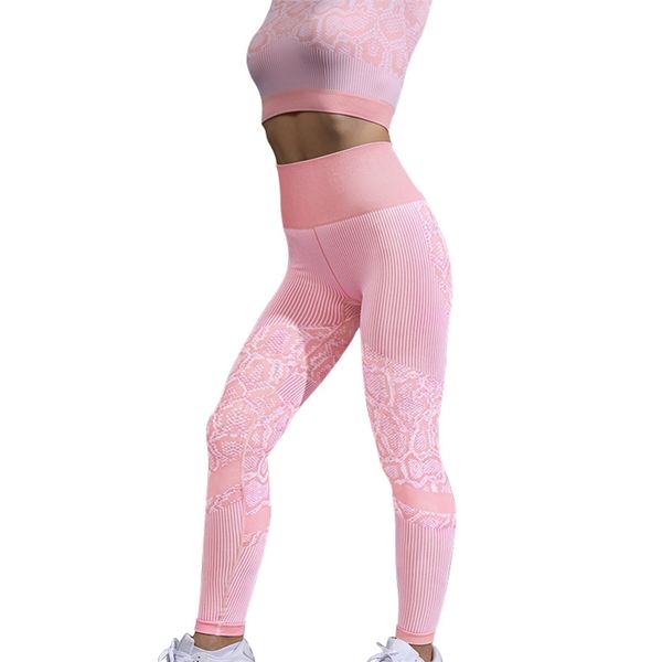 

striped snakeskin print patchwork leggings for fitness lady seamless push up high stretch sports tummy control training 210604, Black