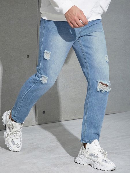 

men ripped detail skinny jeans s1tg#, Blue