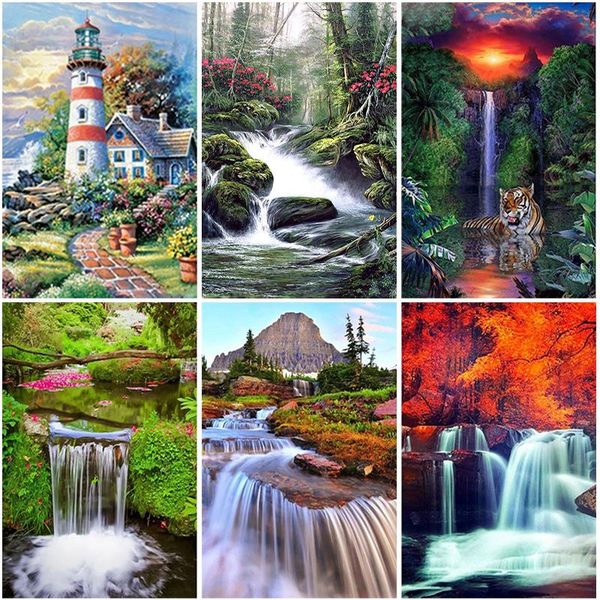 

diamond painting 5d diy scenery full square round drill waterfall embroidery landscape natural picture mosaic wall decor