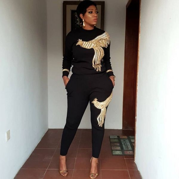 

phoenix retail sequins 2 piece together for women pullover t shirt and outfits new casual fall suit with beads rbsz, Gray