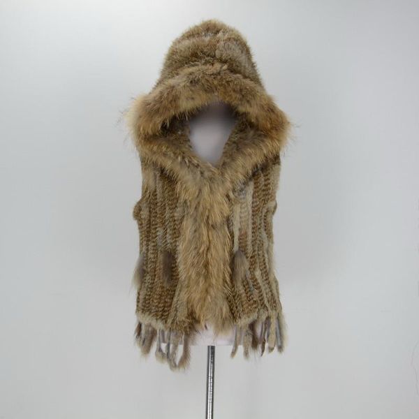 

women's fur & faux mlhxfur 60 short knitted hooded vest crochet cardigan vests sleeveless plus size 3xl 4xl 5xl 6xl raccoon, Black