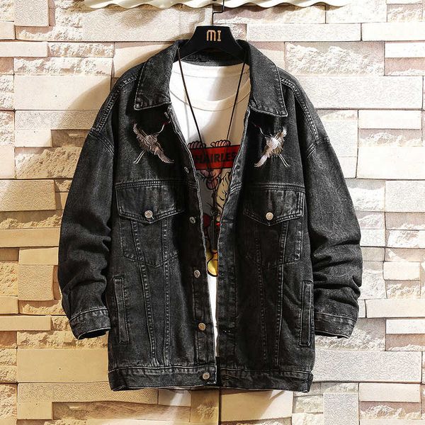 

men's denim jeans 2021 autumn spring fashion black jackets casual outwear oversized clothes8qgb, Black;brown