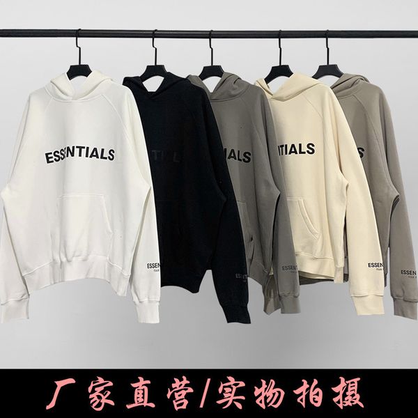 

high version of fog feel of god essentials chest letter offset high street loose hooded sweater, Black