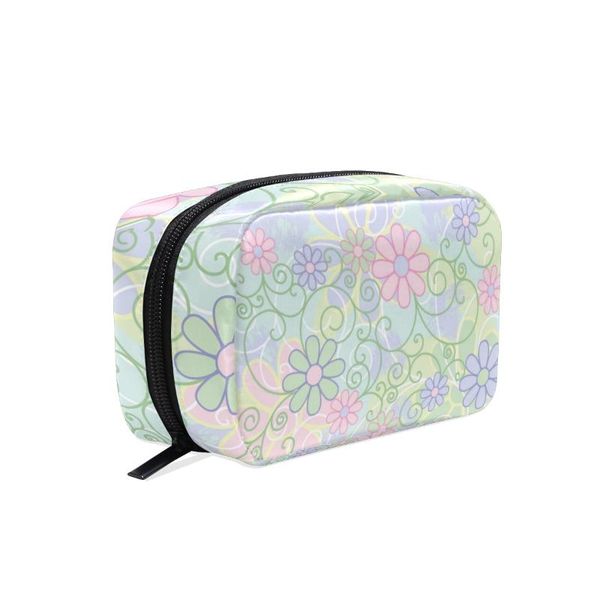 

fengju makeup cosmetic bag portable toiletries bag fashionable square organizer for girls lady woman flowers scroll