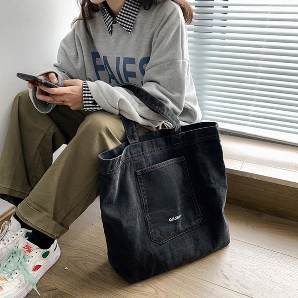 

evening bags women's bag shopper totes large capacity female designer shoulder fashion denim simple solid shopping travel handbags for