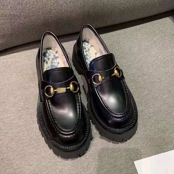 

luxury dress shoes 2021 thick soled korean version british style horse clasp small leather women's muffin sho, Black