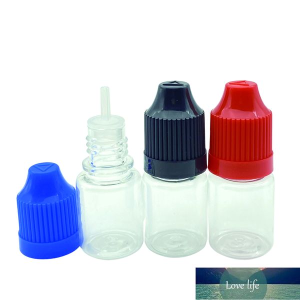 Flacone contagocce trasparente Bottiglie in plastica PET da 5 ml con tappo a prova di bambino e punta lunga per bottiglia liquida 50 pezzi / lotto