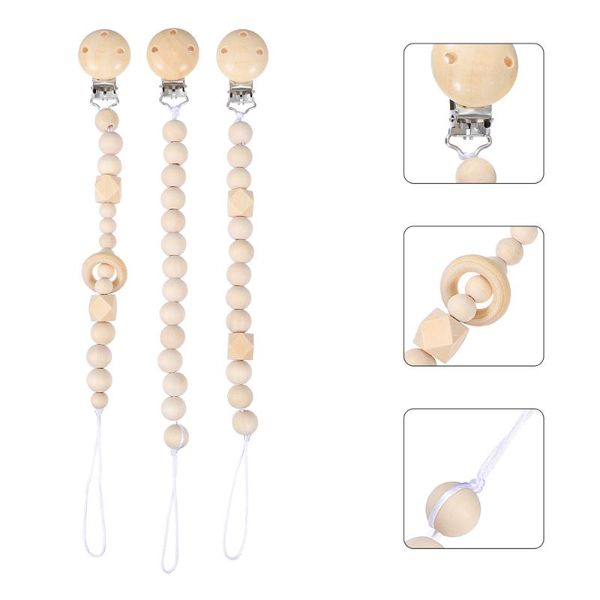 

pacifiers# 3pcs baby pacifier chain teething holder wooden