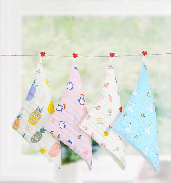 

handkerchiefcotton square printed saliva baby face children's 6-layer washing gauze multifunctional towel, Blue;white