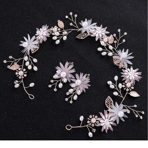 

trendy pearl crystal headband wedding hair accessories gold headdress bride handmade hair band flower headband earrings jllgbe, Silver