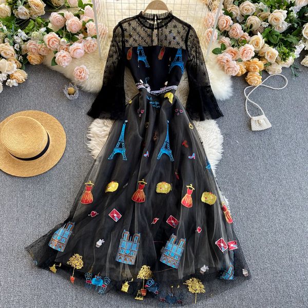 

2021 Spring New Arrival Impression Round Collar Long Sleeve Tall Black Waist Mesh Knitted Vintage Seam Ue66, Black;gray