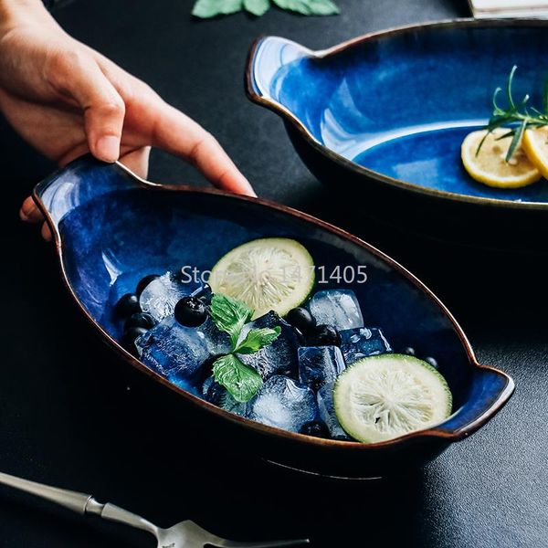 

bowls nordic kiln changed ceramic binaural baking tray household plate baked rice bowl microwave creative personality dessertbowl