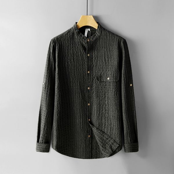 

2021 new 100% linen brand autumn black for men casual fashion shirt mens italy style shirts male chemise camisa esks, White