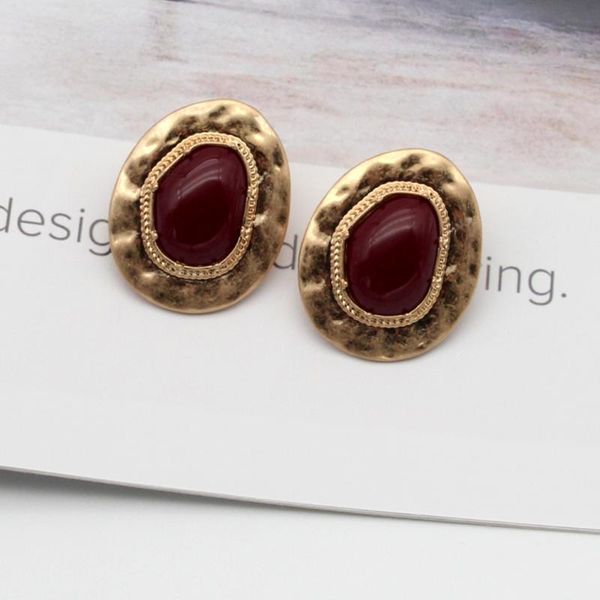 

stud vintage earrings red stone romantic large earring zinc materials irregular female burgundy color 2021 trend 202113, Golden;silver
