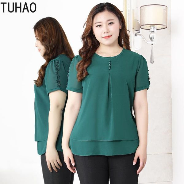 

women's blouses & shirts tuhao 2021 summer blouse for mother mom large size chiffon shirt elegant woman clothes wm95, White