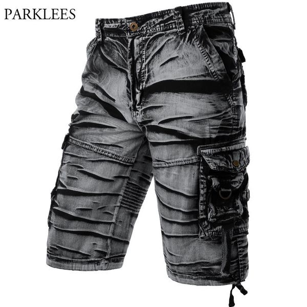 Graue Camo-Cargo-Shorts für Herren, kurze Hosen, bequeme Bermuda Masculina, entspannte Passform, Pantalon mit mehreren Taschen, Corto Hombre