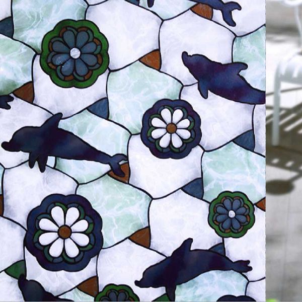 

dolphine pattern window film static cling pvc decorative privacy protection water-proof glass foil for home office store market