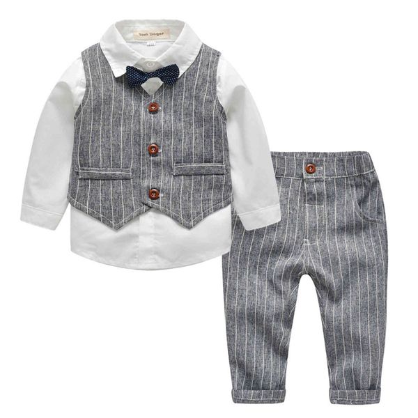 

autumn children's suit dress boy's long sleeved shirt vest trousers gentleman's bow tie gentleman's suit men's trea, White