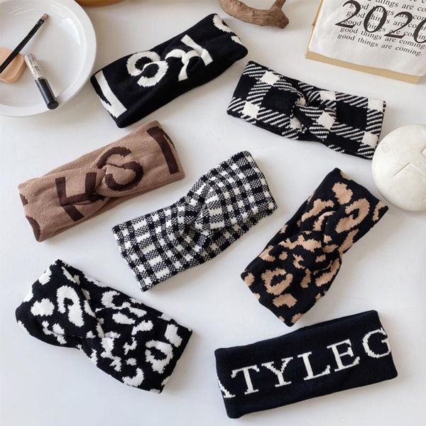 

hair accessories autumn winter knitted headbands for women korean style letters print crossing bands spandex bandage headwear