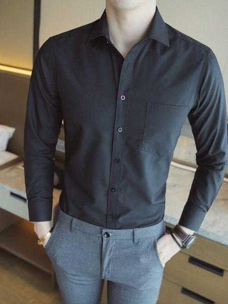 

men patched pocket button front shirt b7gs#, White;black