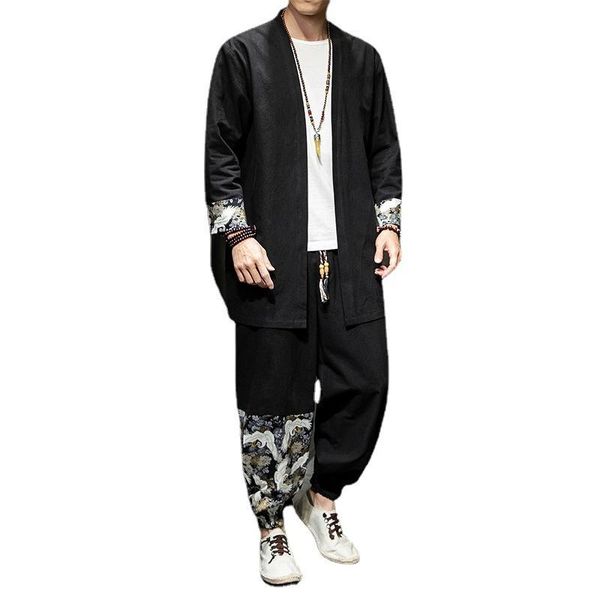 

ethnic clothing chinese style autumn winter men clothes cardigan jacket pants set tang suit traditional long sleeves pants, Red