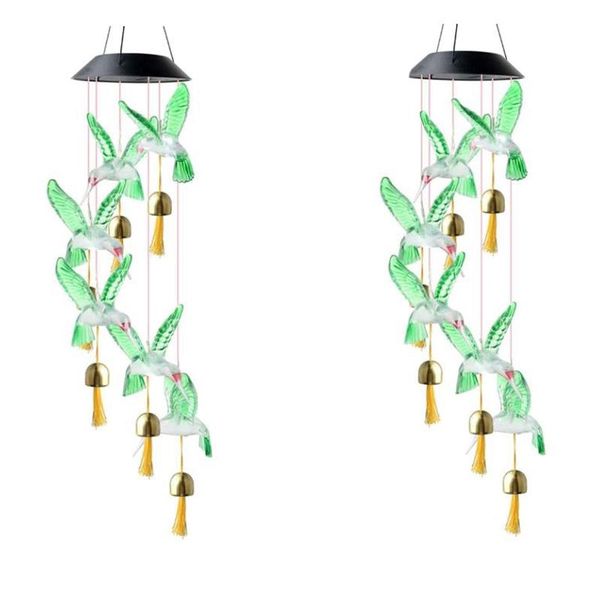 

decorative objects & figurines 2 pcs solar bird wind chimes outdoor,led color changing chime with 6 bells,solar lights garden decor