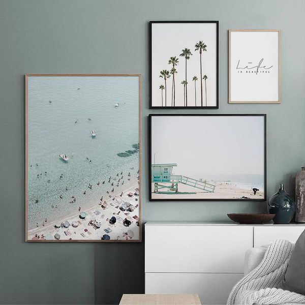 

nordic style seascape painting ocean beach palm tree poster sunny life wall art canvas print modern picture for living room