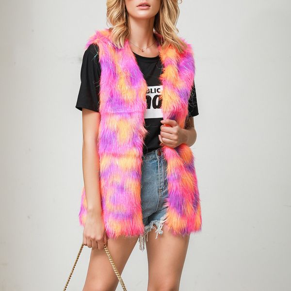 

winter warm fashion women jas fur vesten faux bontjassen vos bont long vest women's jacket upper #806, Black;brown