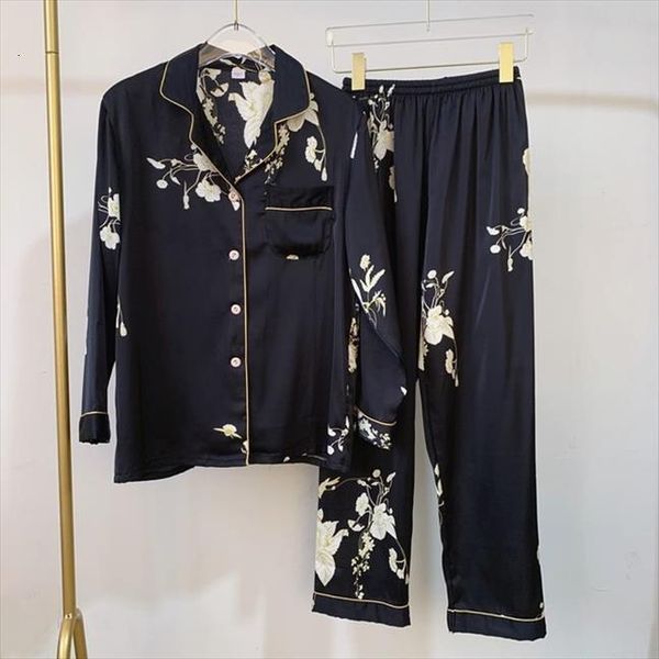 

black stylish pajama set women sleepwear silk satin spring summer long sleeve pants two piece suit home wear pyjama femme, Black;red