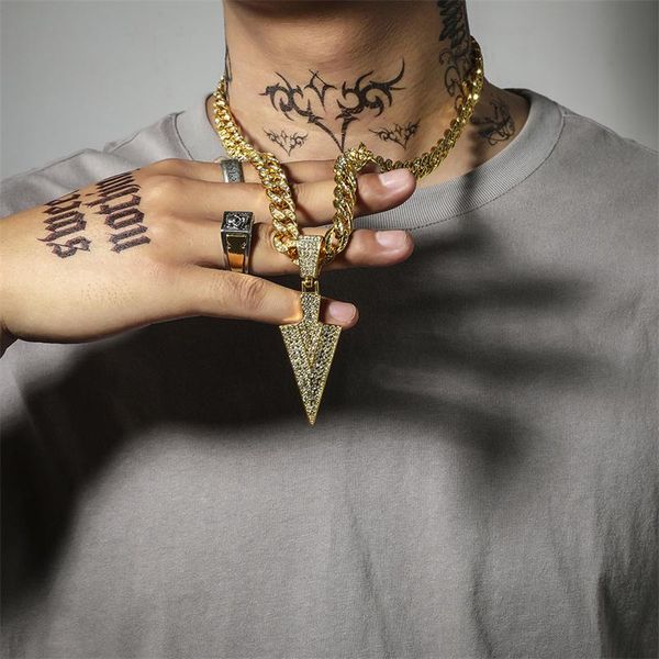 

pendant necklaces 2021 fashion hip-hop arrowhead for men viking rock cuba punk pendants rhinestone jewelry gift, Silver