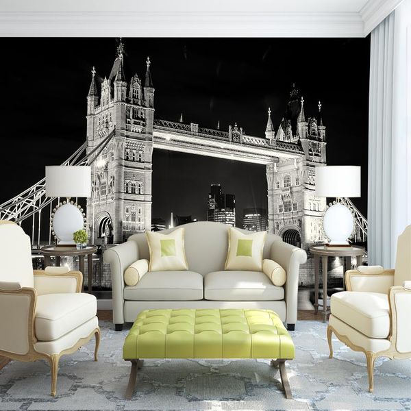 Wallpapers personalizado papel de parede mural preto noite cena bonito ponte cenário para a parede da sala de estar