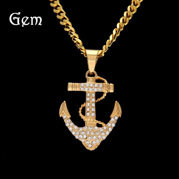 

trendy men's hip hop with diamond anchor pendant trendy men's jewelry, Silver