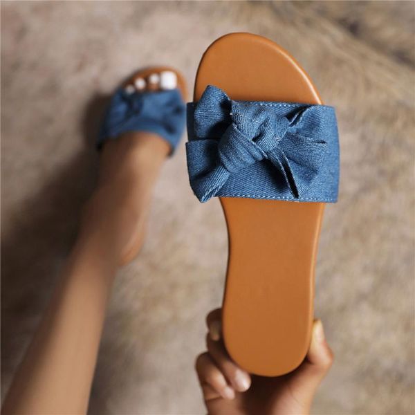 

slippers lapolaka casual shoes women big size 43 denim flat with butterfly-knot round toe low heels slides female woman, Black