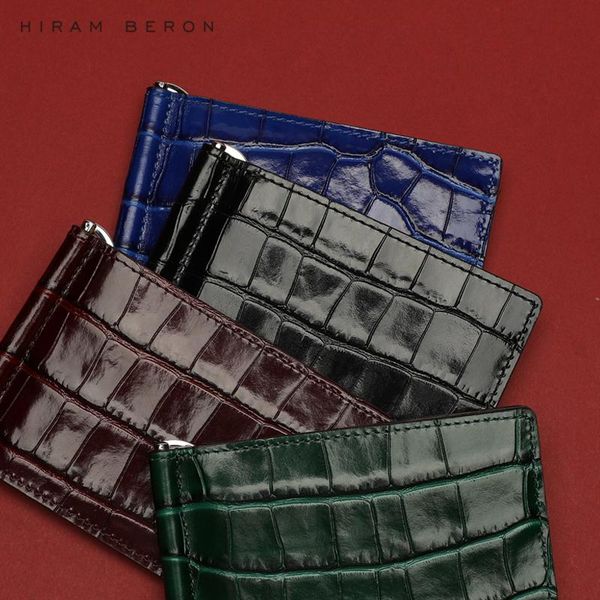 

wallets hiram beron genuine leather crocodile pattern men money clip slim card pack bills cash clips for thin billfold holder, Red;black