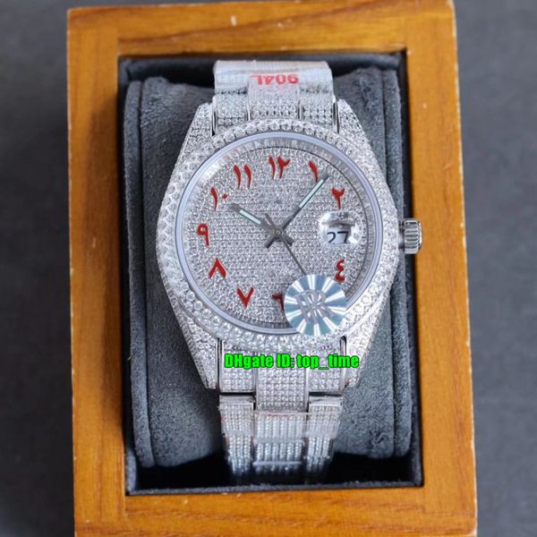 

11 styles luxury watches rrf datejust iced out full diamond eta2824 automatic mens watch pavÃ© diamonds red arabic dial 904l steel bracelet l, Slivery;brown