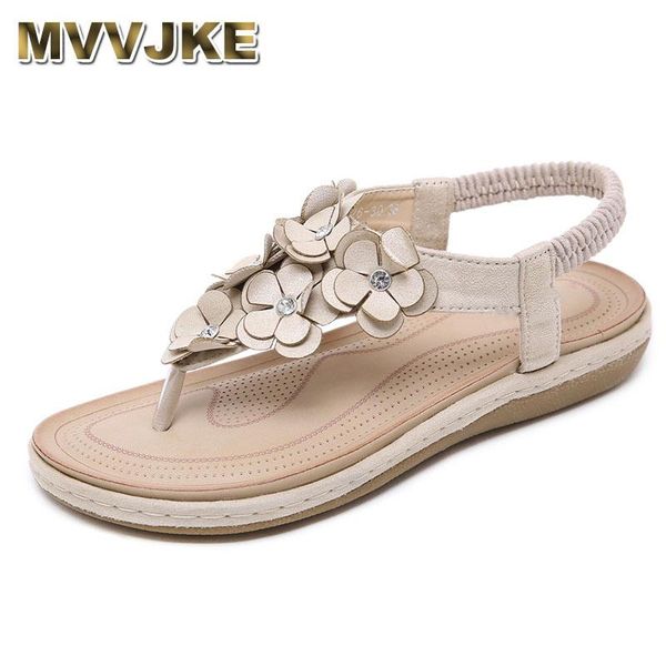 

mvvjke 2021 summer fashion flower women flat sandals shoes ethnic woman crystal bohemia gladiator casual beach sandals, Black