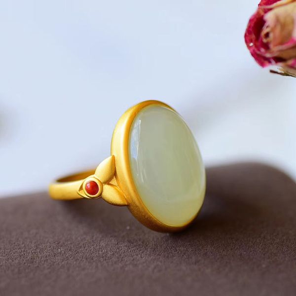 

natural white jade rings jade ring with s925 sterling silver rings electroplated 18k gold jadeite jade jewelry gold ring 925, Red;blue