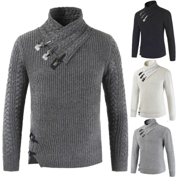 

2021 men's semi turtleneck sweater long sleeve leather button t-shirt coat, Black;brown