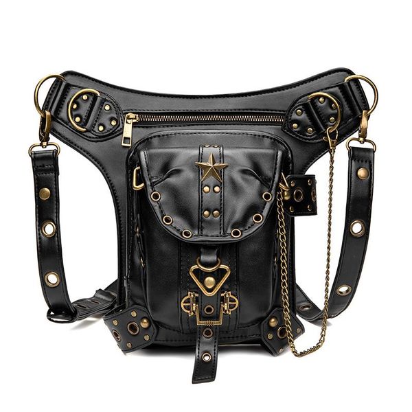 

waist bags punk rock leather leg bag shoulder women retro motorcycle thigh hip gothic men drop fanny pack
