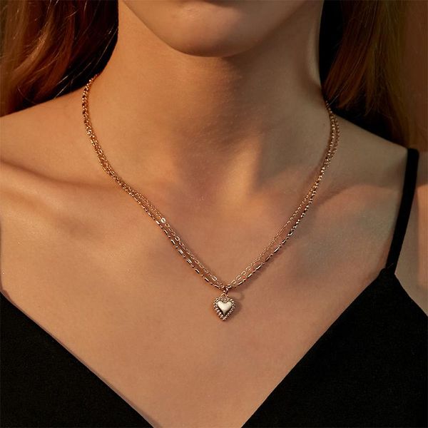 

pendant necklaces charming double gold chain necklace for women romantic heart-shaped accessories fashion valentine's day jewelry gift, Silver