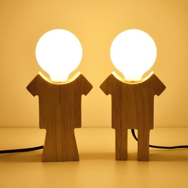 

table lamps creative simple modern cute human solid wood warm night light lover mini bedroom bedside lamp wf6061019