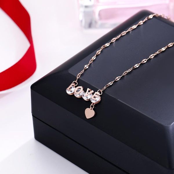 

pendant necklaces titanium steel cubic zircon necklace fashion rose gold color figure 1314 love forever heart, Silver