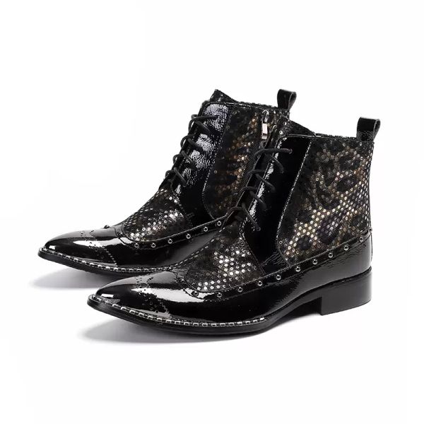 Rock Real de couro de couro reais do tornozelo ocidental Metal Metal Toe Rivets Botas Hombre Botas de casamento Tamanhos US6-13