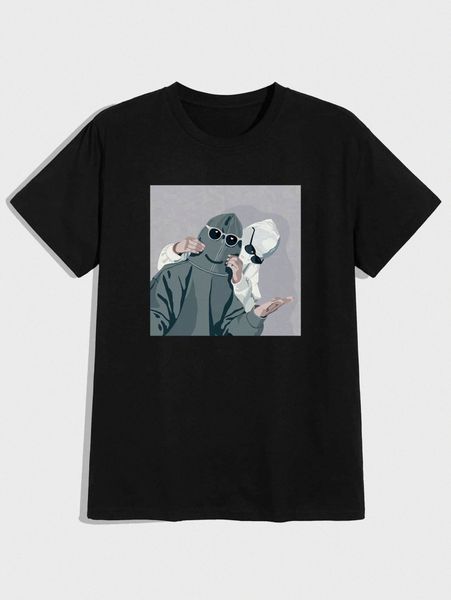 

romwe guys figure graphic tee x2mx#, White;black