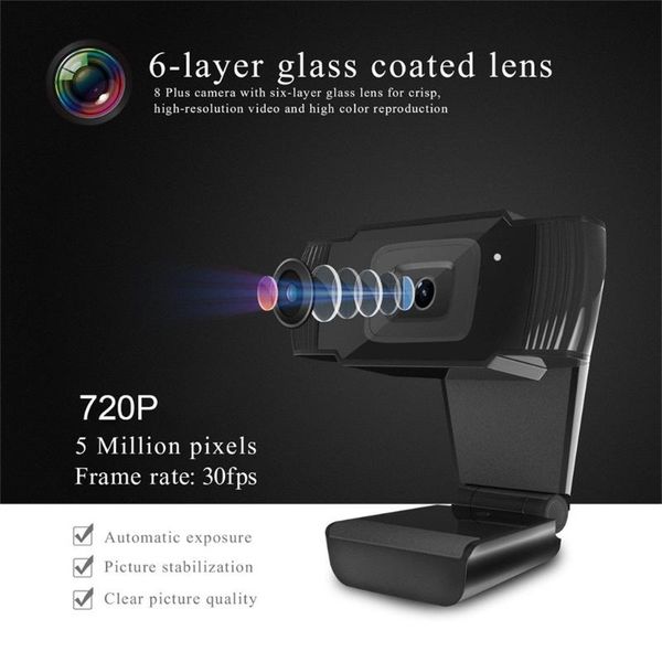 

webcams 720p webcam, hd usb2.0 web camera with built-in microphone cmos usb cam, widescreen video black