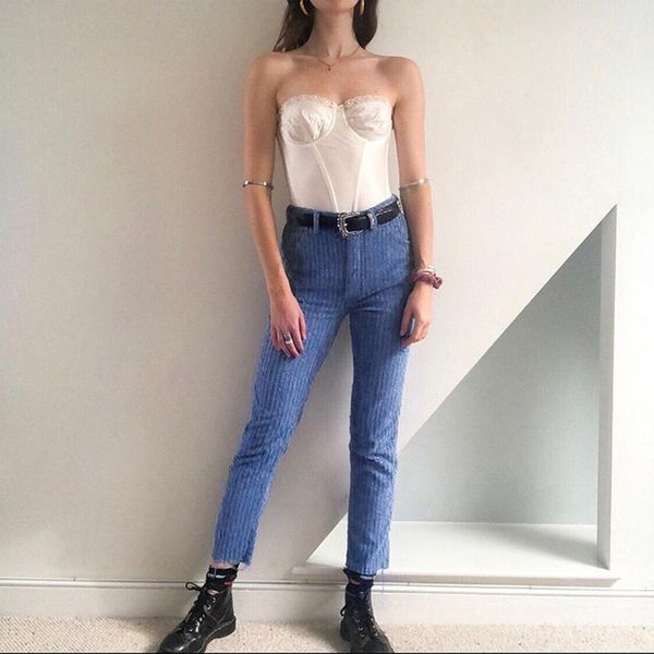 

women autumn high waist skinny pants solid color velvet ribbed striped slim trousers zipper button vintage party stretch streetw, Black;white