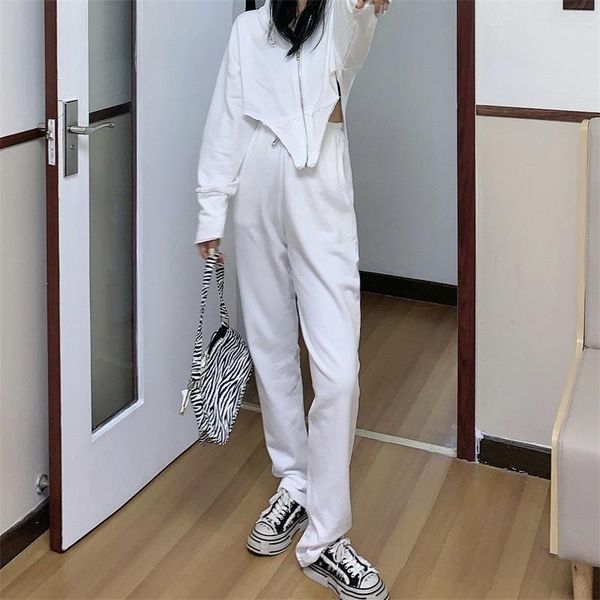 

spring fashion pant sets new high waist long sleeve pant suits solid color comfy conjuntos de mujer woman clothing di50yz, White