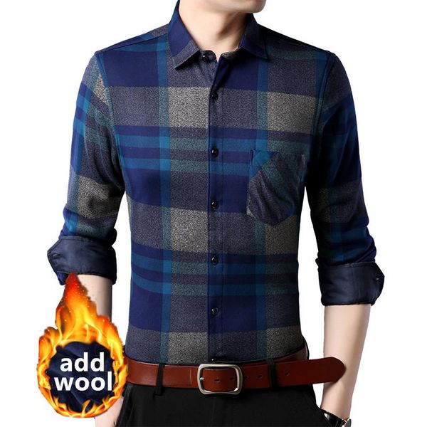 

men's plaid printing shirts new autumn outwear slim fit shirts male winter business casual thicker wool warm blouses, White;black