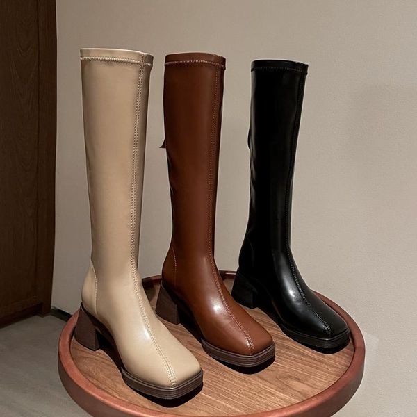 

boots autuspin women's fashion casual mid-calf shoes comfortable high heels office lady footwear modern women boot elegant, Black