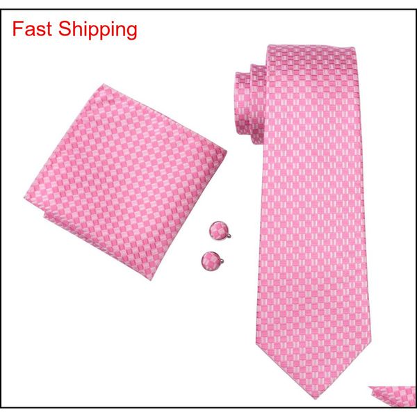 

wedding pink mens silk necktie hanky cufflinks set jacquard woven business formal casual qyljgc bdefashion, Black;blue